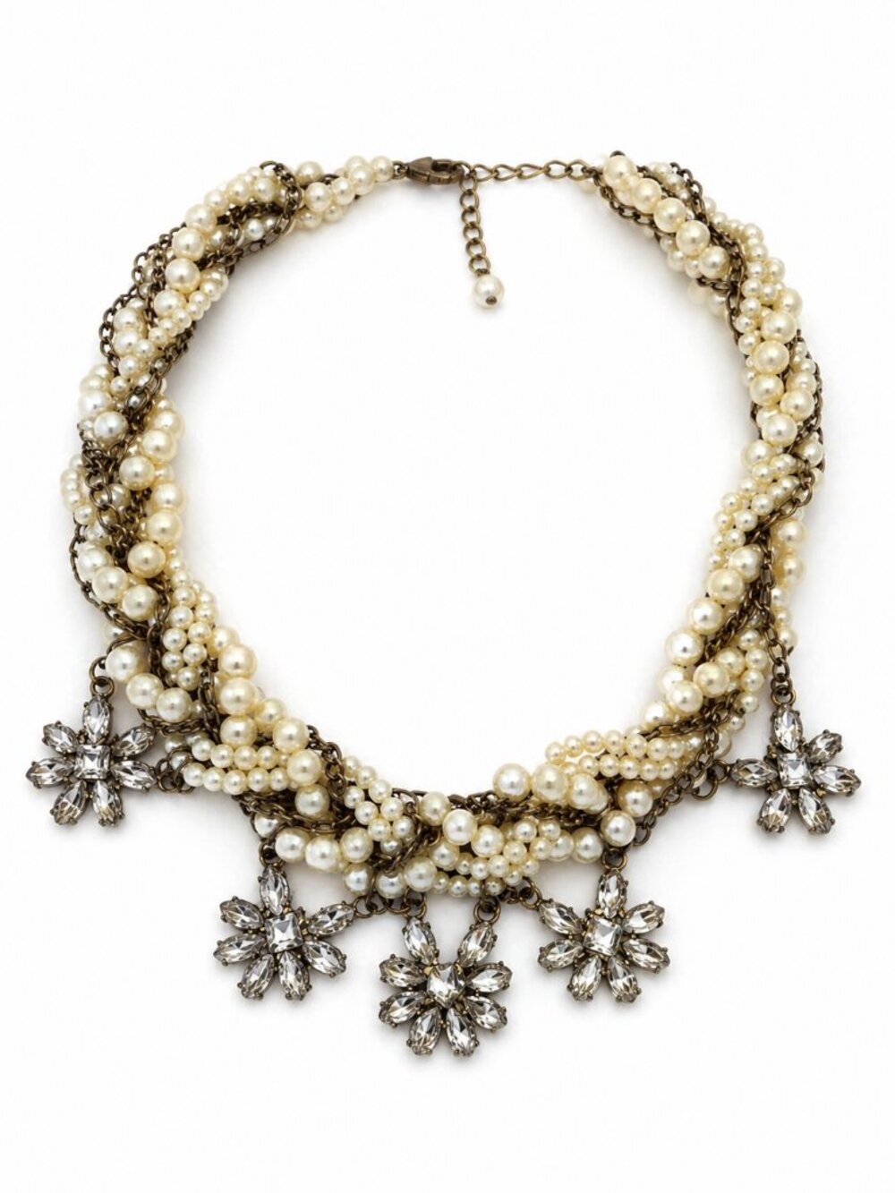 Vintage Braided Pearl Necklace with Bronze Findings – Handmade – 47 cm